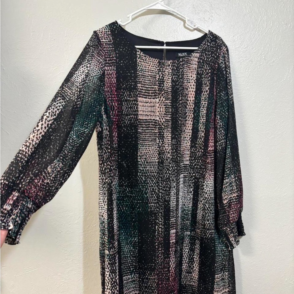 SLNY Black and Pink and green Long Sleeve Dress